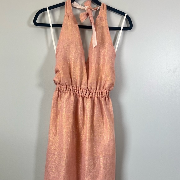NWT Lemlem Tila Woven Halter Neck Midi Sundress Metallic Rose Shimmer XS - Picture 3 of 11
